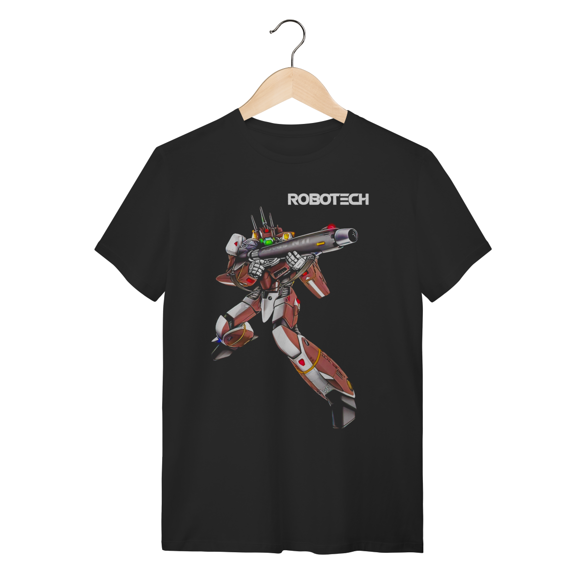 Nome do produto: Camiseta Preta Robotech Mecha Algodão Tradicional