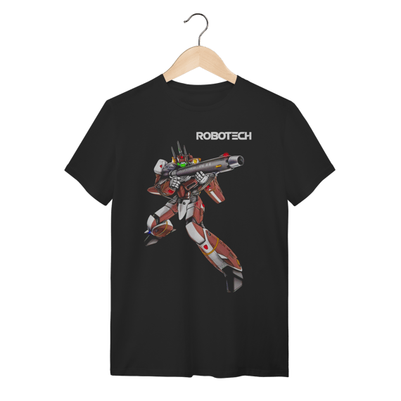 Camiseta Preta Robotech Mecha Algodão Tradicional