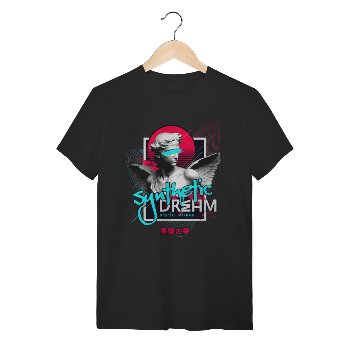 Nome do produto: Camiseta Preta Algodão Synthetic Dream - Estilo Vaporwave Aesthetic