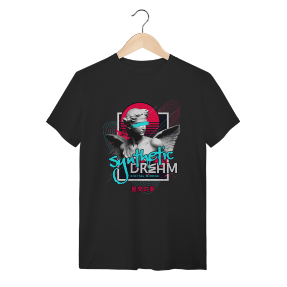 Camiseta Preta Algodão Synthetic Dream - Estilo Vaporwave Aesthetic