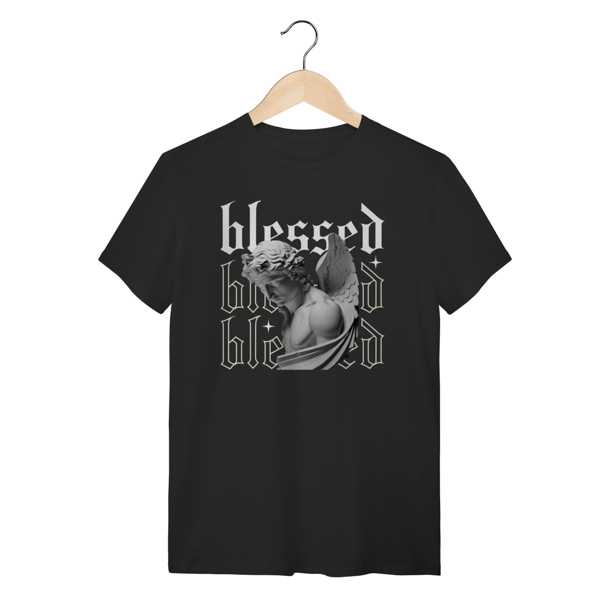Nome do produto: Camiseta Preta Blessed Estátua Grega - 100% Algodão