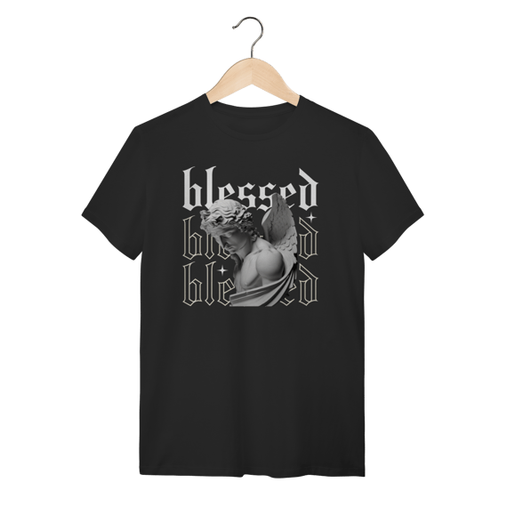 Camiseta Preta Blessed Estátua Grega - 100% Algodão