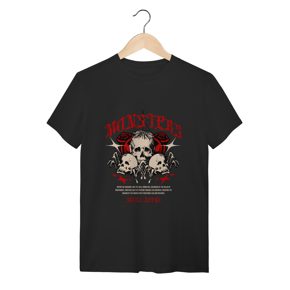 Nome do produto: Camiseta Preta Skull Monsters - Estilo Dark Streetwear Algodão