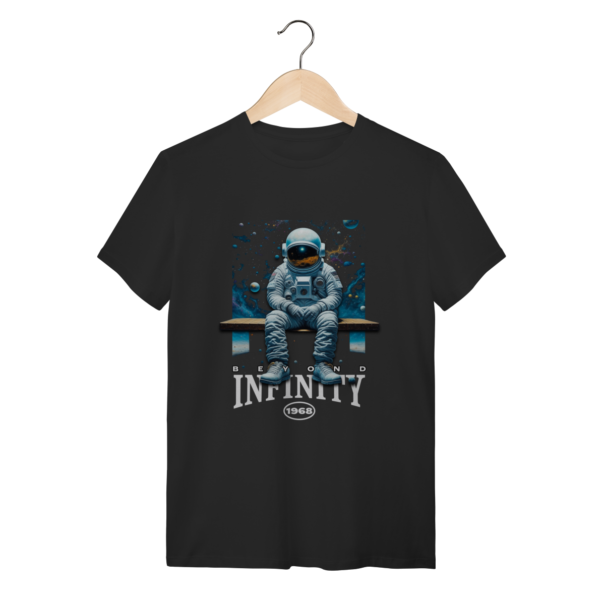 Nome do produto: Camiseta Preta Astronauta Beyond Infinity - Algodão Espacial