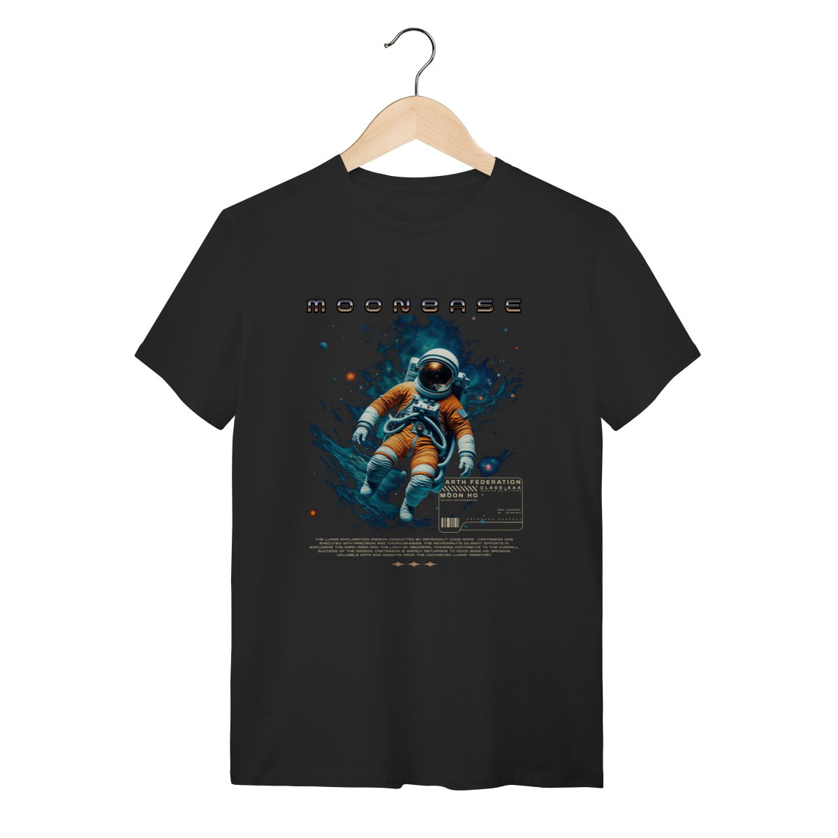 Nome do produto: Camiseta Moonbase Astronaut - Streetwear Algodão Preto