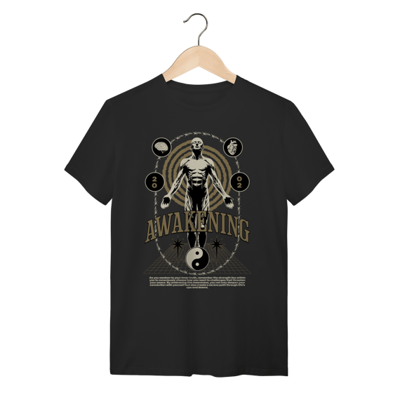 Camiseta Preta Algodão Awakening Inner Truth - Estilo Zen e Equilíbrio