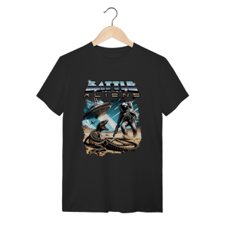 Nome do produto Camiseta Preta Streetwear Battle Against Aliens - 100% Algodão Espacial