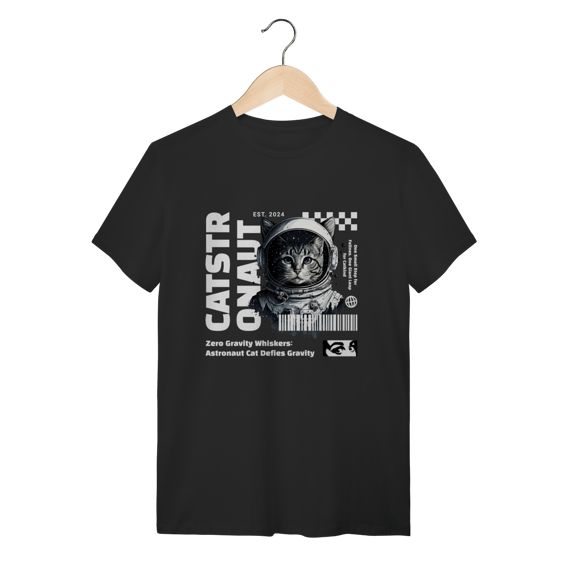 Camiseta Preta Catstronaut - Algodão Streetwear Gato Astronauta