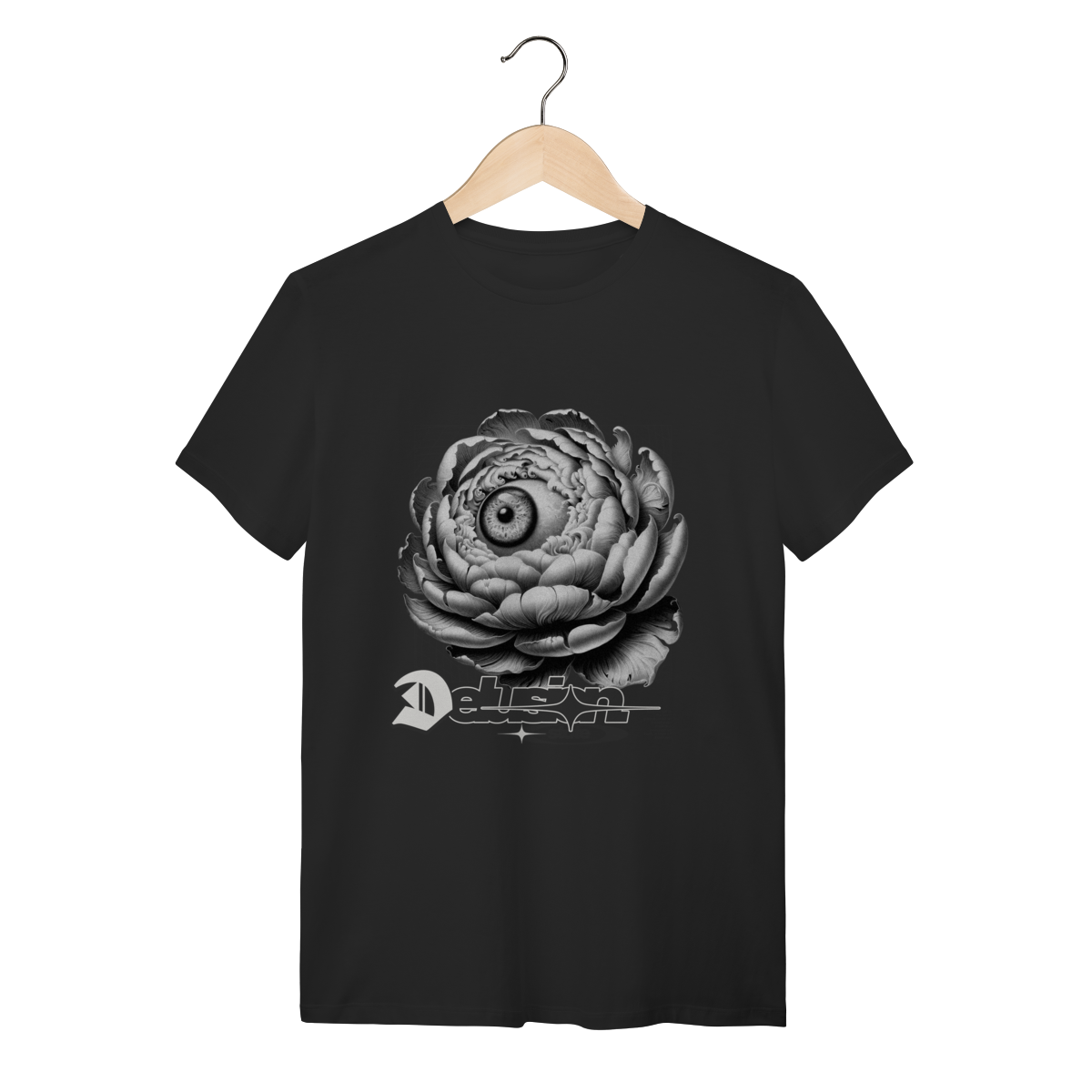 Nome do produto: Camiseta Preta Delusion State - Algodão Dark Aesthetic Flor e Olho
