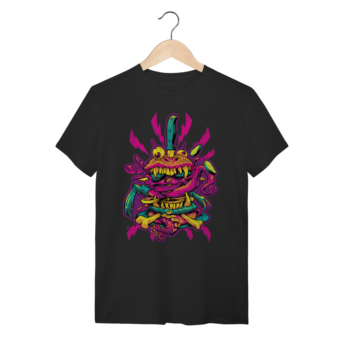 Nome do produto: Camiseta Preta Monster Burger - Streetwear Algodão Cartoon