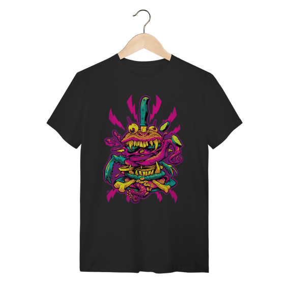 Camiseta Preta Monster Burger - Streetwear Algodão Cartoon