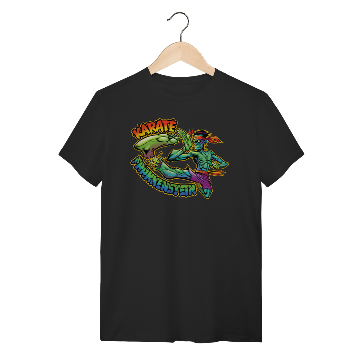 Nome do produto: Camiseta Preta Karate Frankenstein - Algodão Estilo Geek Streetwear