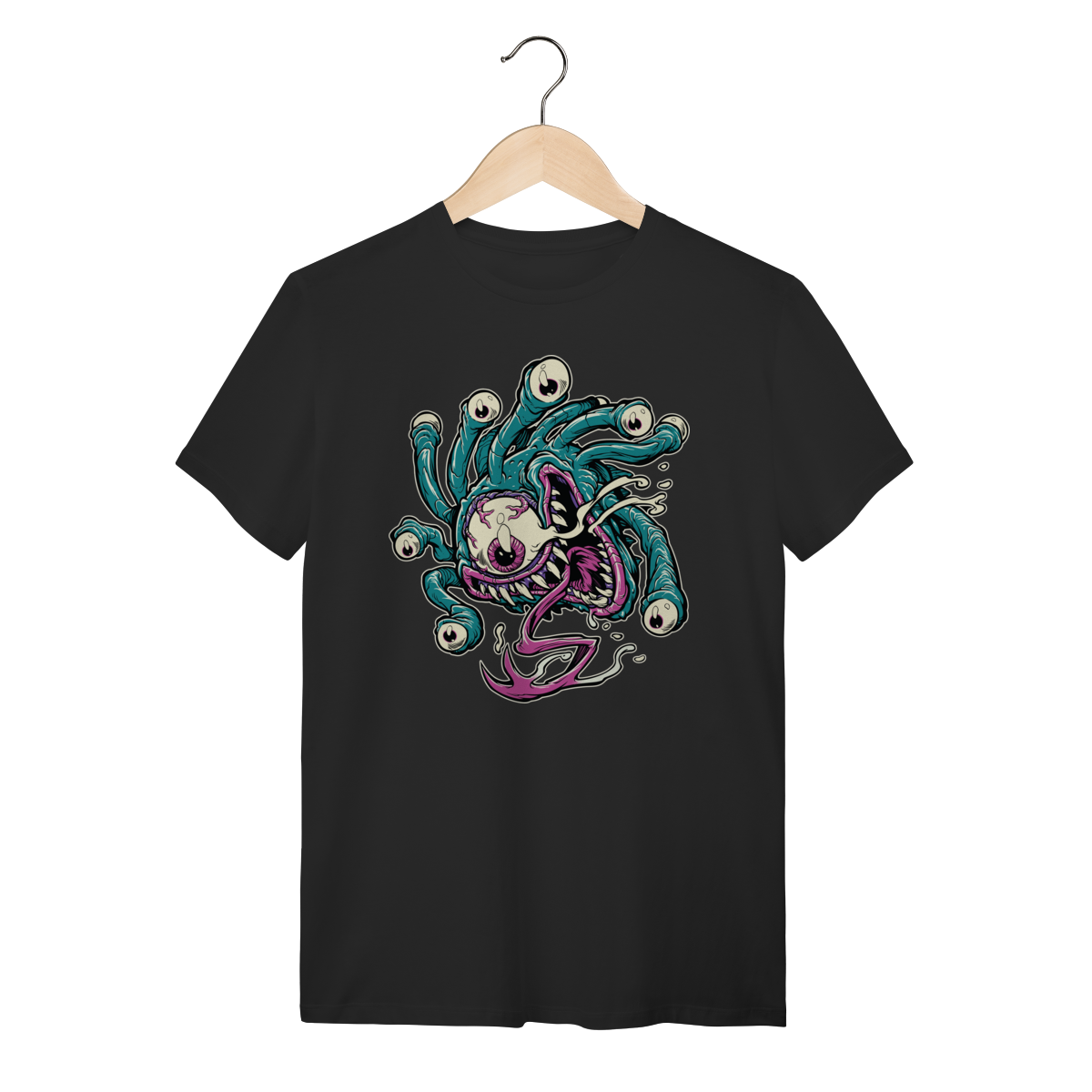 Nome do produto: Camiseta Preta 100% Algodão Estampa Monstro Beholder Geek