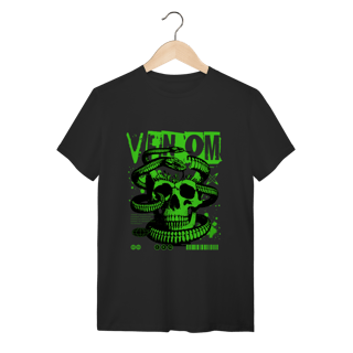 Camiseta Preta Algodão Caveira e Serpente Venom Verde Neon Streetwear