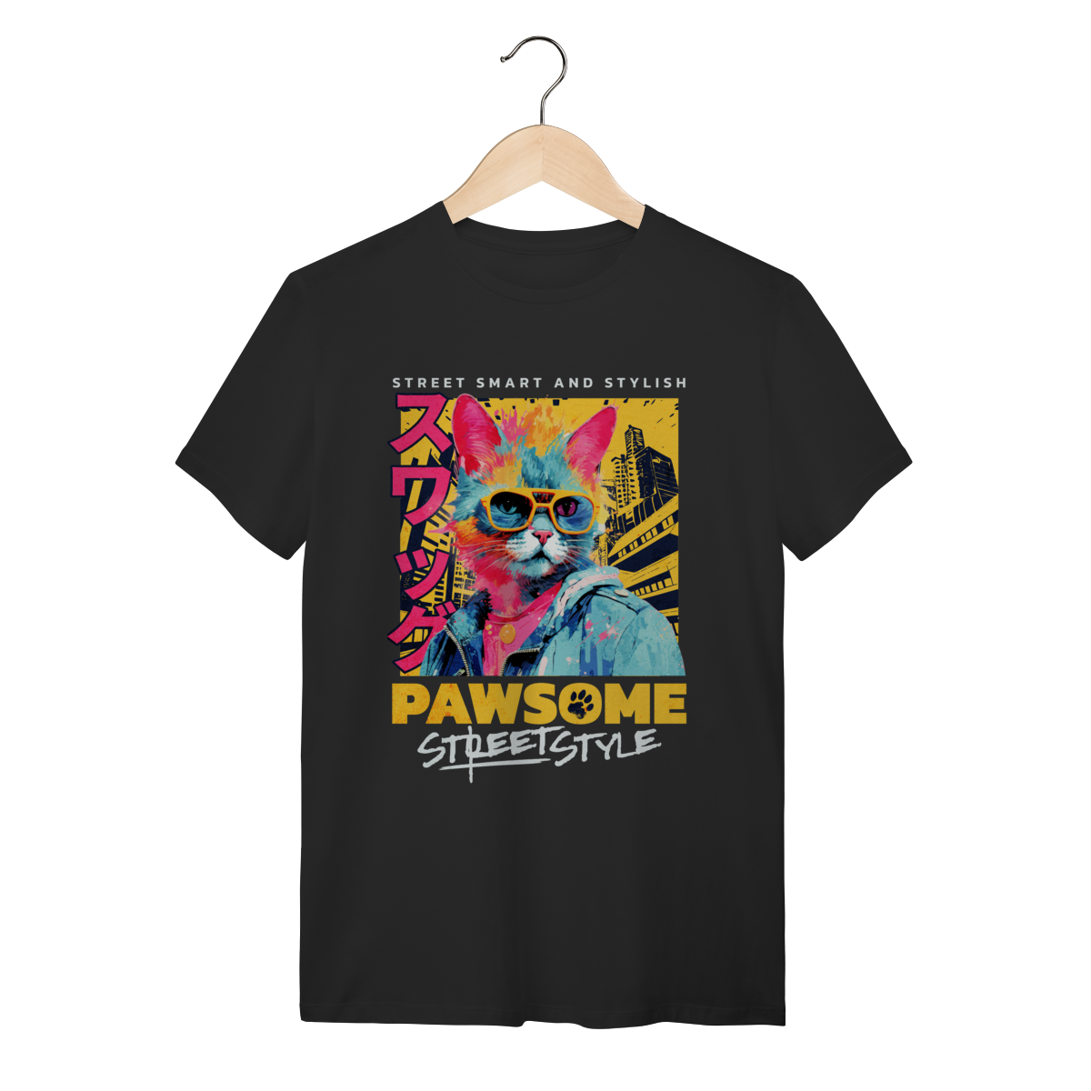 Nome do produto: Camiseta Algodão Gato Estiloso Óculos Escuros Street Style
