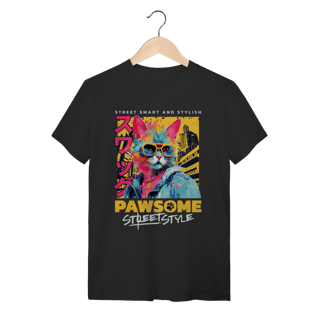Camiseta Algodão Gato Estiloso Óculos Escuros Street Style
