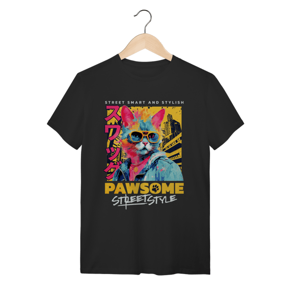 Camiseta Algodão Gato Estiloso Óculos Escuros Street Style