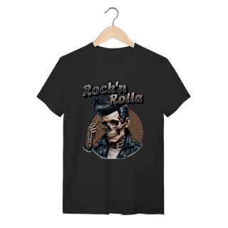 Camiseta Preta Algodão Rock'n Rolla Caveira Rocker Jaqueta de Couro