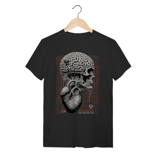 Camiseta Preta Algodão Caveira Cérebro Global Threat Dark