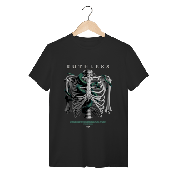 Camiseta Preta 100% Algodão Esqueleto e Serpente Ruthless Streetwear