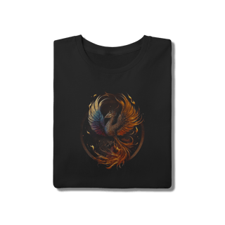 Nome do produto Camiseta Fênix de Fogo Estampa Circular Mística Algodão Preta