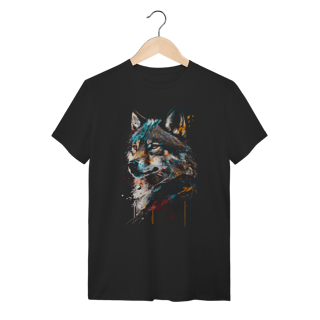 Camiseta Lobo Colorido Aquarela Algodão Gola Redonda Casual
