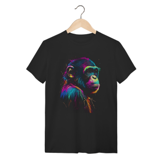 Camiseta Chimpanzé Colorida Neon Rainbow Algodão Premium
