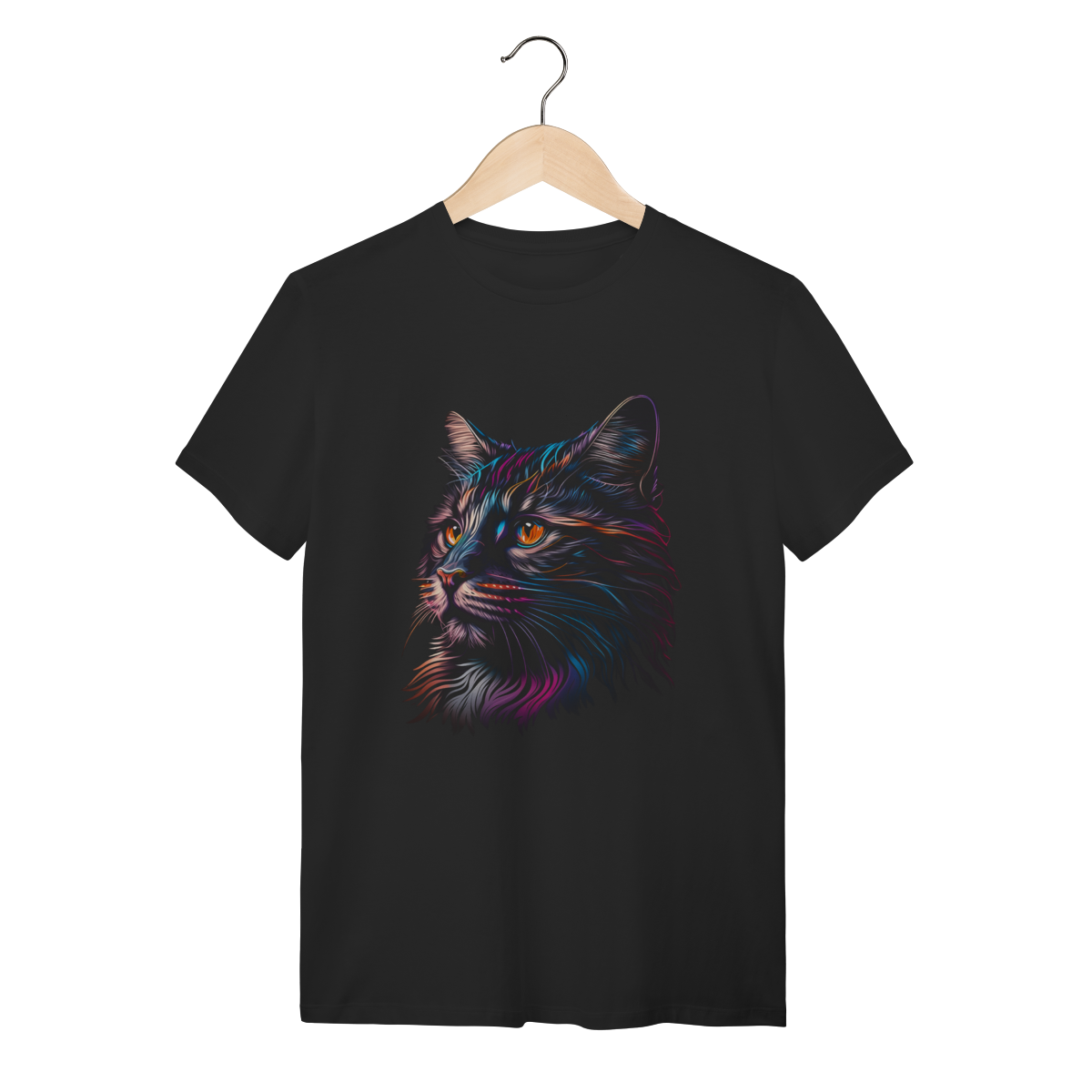 Nome do produto: Camiseta Gato Estampa Colorida Neon Art Algodão Unissex