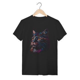 Camiseta Gato Estampa Colorida Neon Art Algodão Unissex