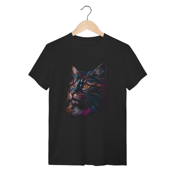 Camiseta Gato Estampa Colorida Neon Art Algodão Unissex