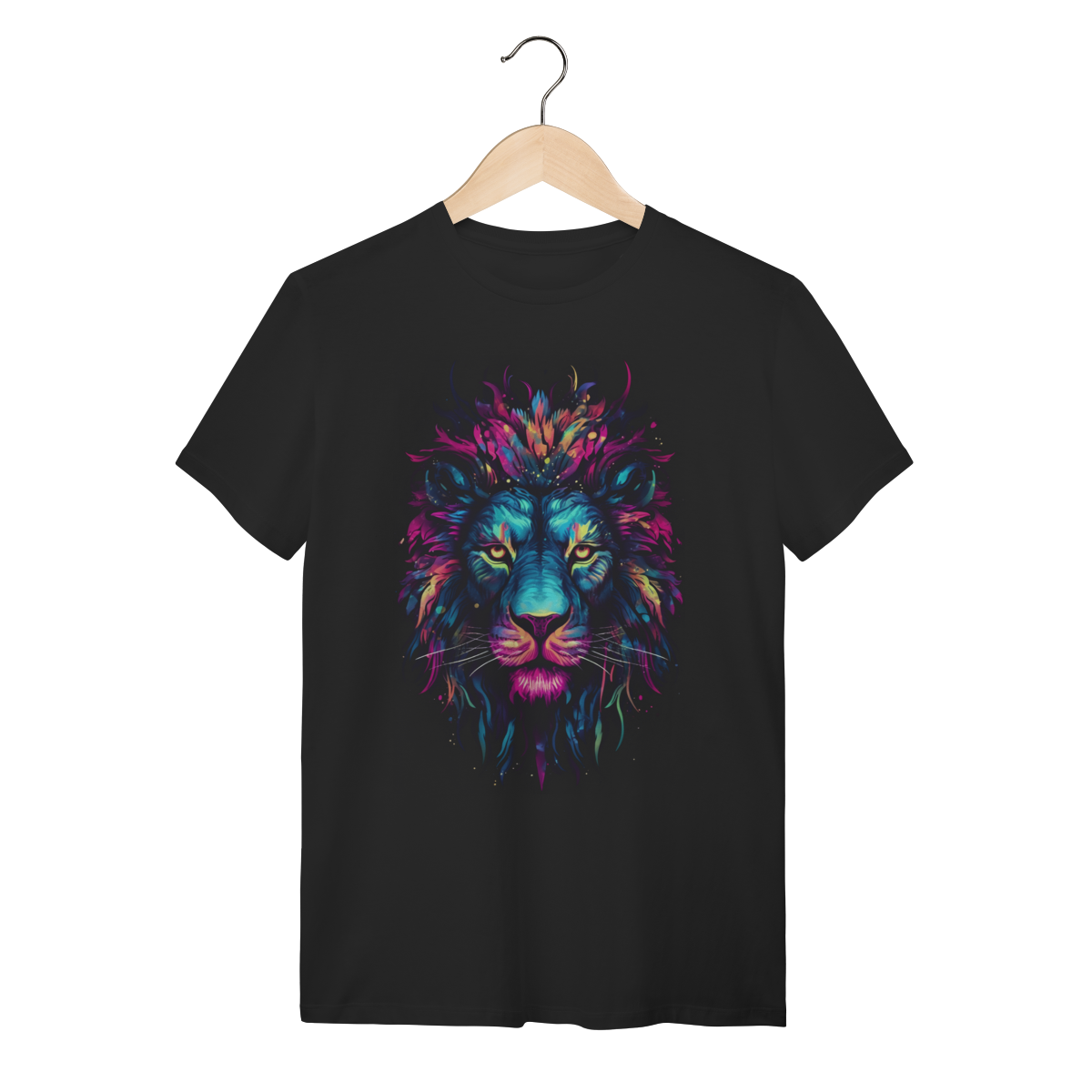 Nome do produto: Camiseta Leão Psicodélico Neon Colorido Algodão Gola Redonda