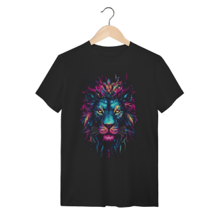 Camiseta Leão Psicodélico Neon Colorido Algodão Gola Redonda
