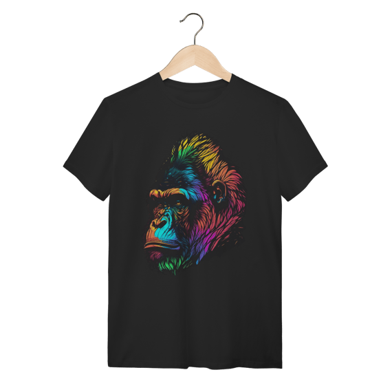 Camiseta Gorila Colorido Pop Art Algodão Estampa Lateral