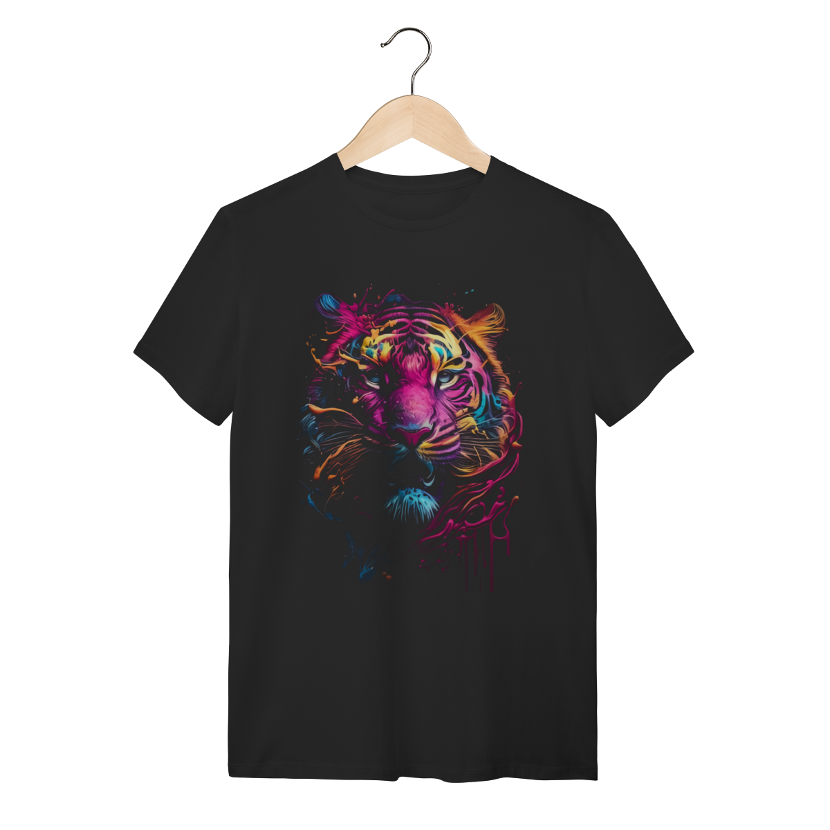 Nome do produto: Camiseta Tigre Splash Art Colorida Algodão Premium Casual