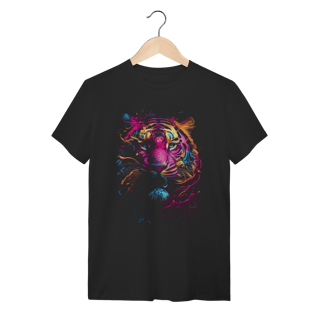 Camiseta Tigre Splash Art Colorida Algodão Premium Casual
