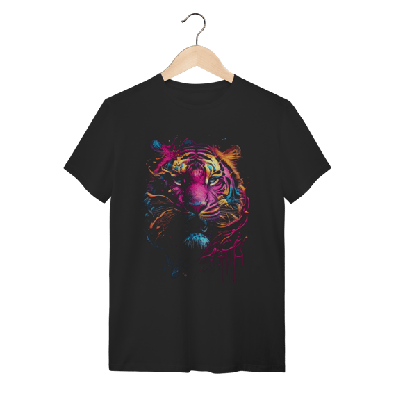 Camiseta Tigre Splash Art Colorida Algodão Premium Casual