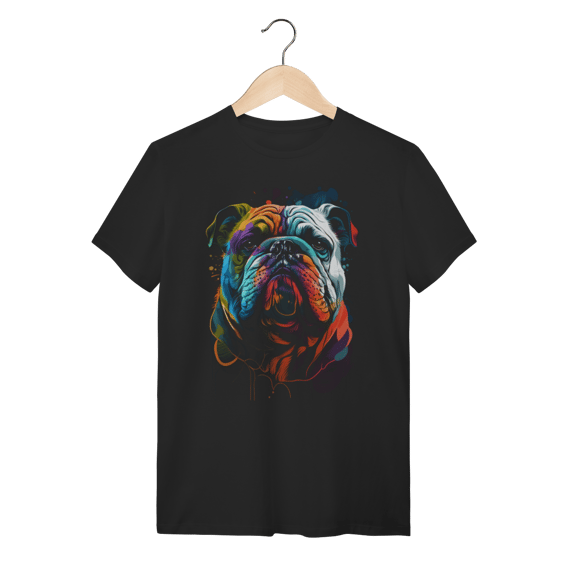 Camiseta Bulldog Inglês Pop Art Colorida Algodão Gola Redonda