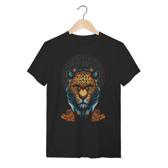 Camiseta Onça Pintada Calendário Asteca Estampa Tribal Algodão