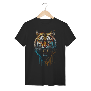 Camiseta Preta Tigre Majestoso Unissex em Algodão com Estampa Artística