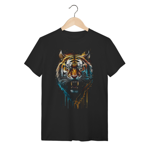Camiseta Preta Tigre Majestoso Unissex em Algodão com Estampa Artística