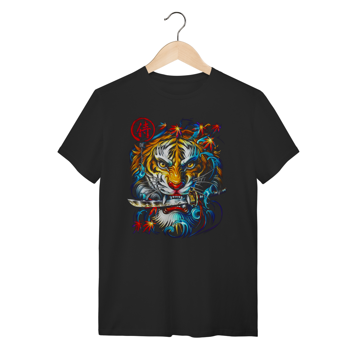 Nome do produto: Camiseta Preta Tigre Samurai Unissex em Algodão com Arte Oriental Premium