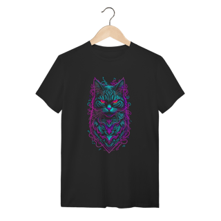 Nome do produto Camiseta Preta Gato Neon Cyberpunk - 100% Algodão Premium