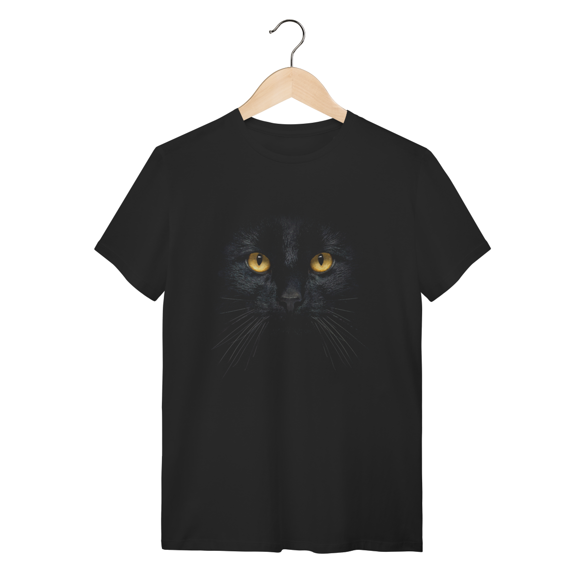 Nome do produto: Camiseta Preta Olhar de Gato Minimalista - Algodão Confort