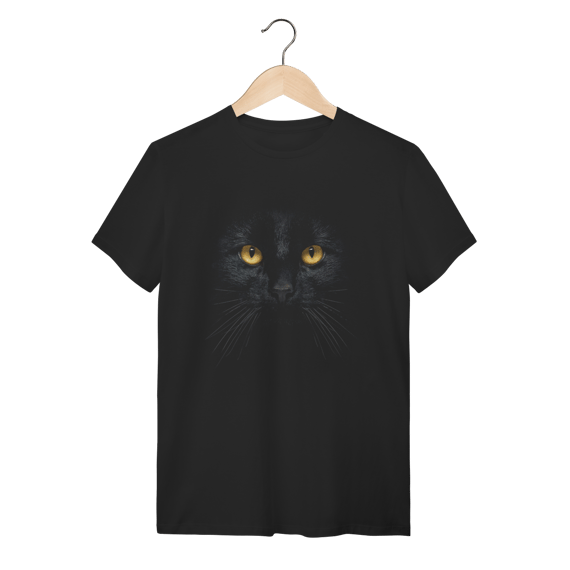Camiseta Preta Olhar de Gato Minimalista - Algodão Confort