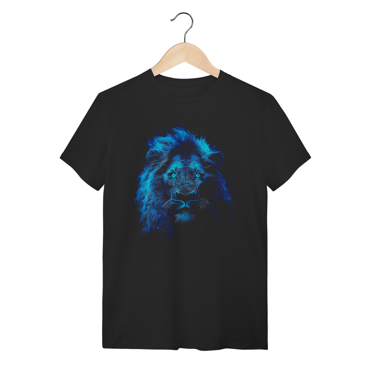 Nome do produto: Camiseta Leão de Neon Azul - Estampa Mística de Algodão