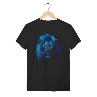 Camiseta Leão de Neon Azul - Estampa Mística de Algodão