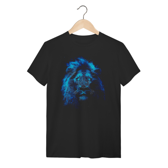 Camiseta Leão de Neon Azul - Estampa Mística de Algodão