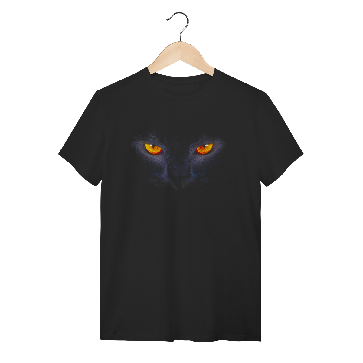 Nome do produto: Camiseta Preta Olhar de Gato Amarelo - 100% Algodão Unissex