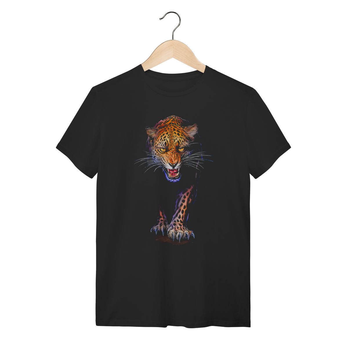 Nome do produto: Camiseta Onça Pintada Estilo Realista - Algodão Premium Preta
