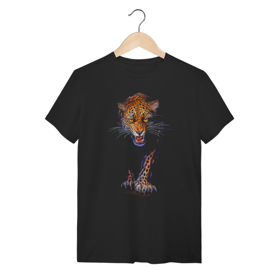 Camiseta Onça Pintada Estilo Realista - Algodão Premium Preta